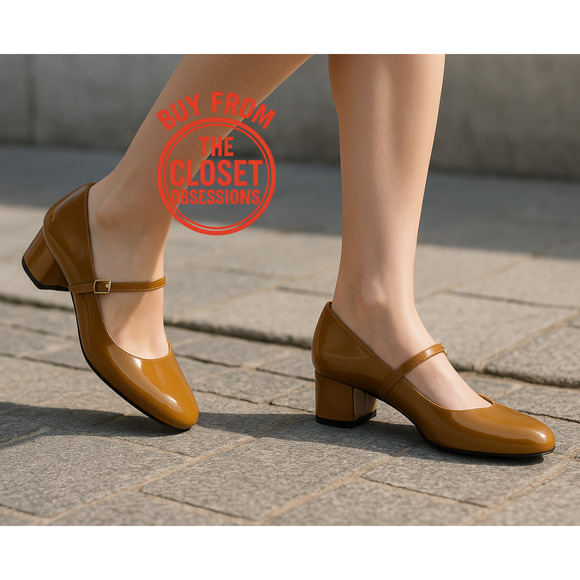 ZARA Mary Jane Patent Heels NWT – Ochre Buckled Block Heels, Size 8 & 9 - Picture 3 of 16